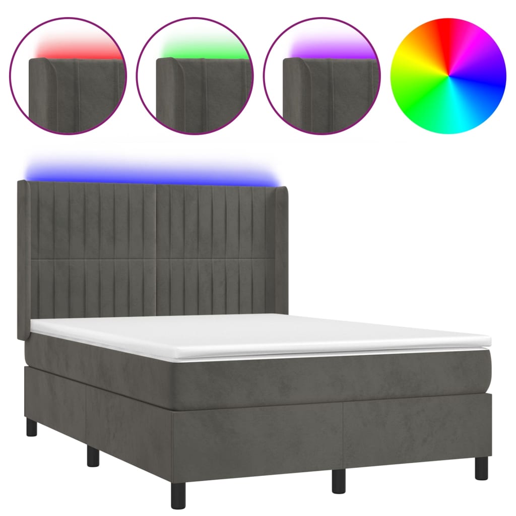 Sommier à lattes de lit matelas et LED Gris foncé 140x200 cm - XIOS