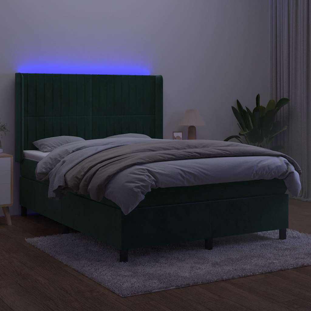 Sommier à lattes de lit matelas et LED Vert foncé 140x200 cm