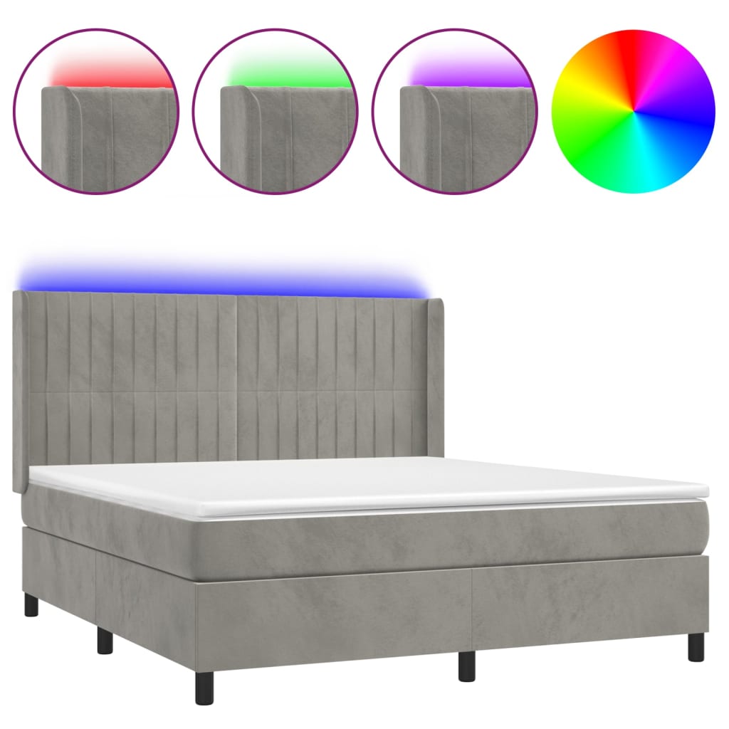 Sommier à lattes de lit matelas et LED Gris clair 160x200 cm - XIOS
