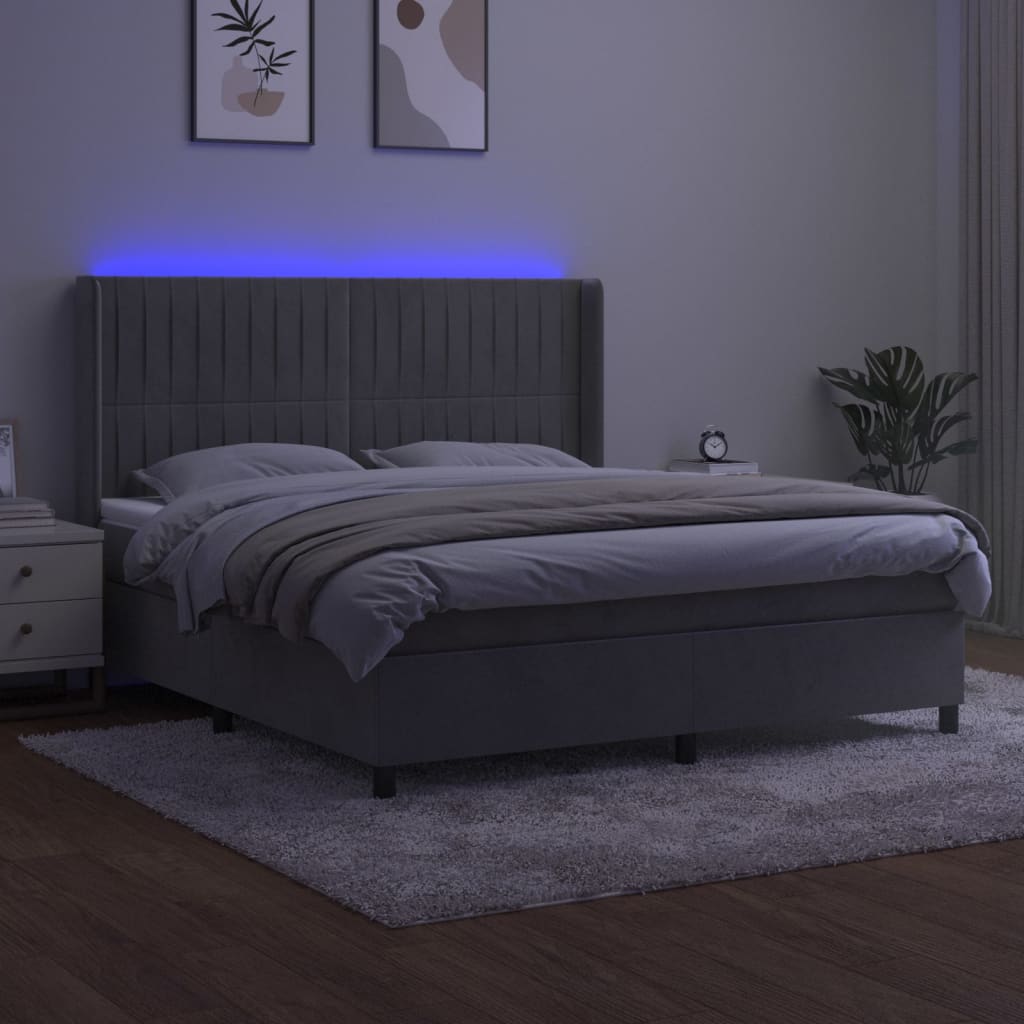 Sommier à lattes de lit matelas et LED Gris clair 160x200 cm - XIOS