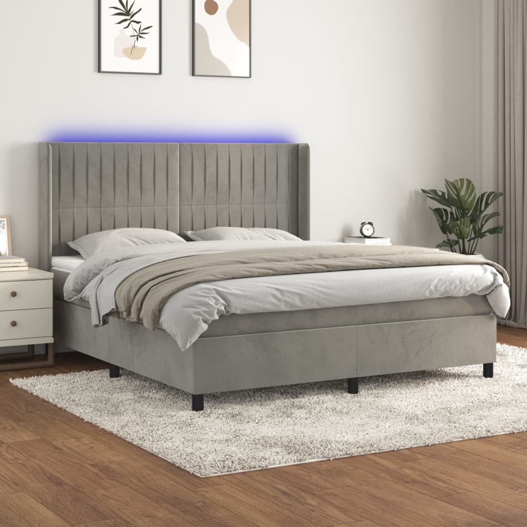 Sommier à lattes de lit matelas et LED Gris clair 160x200 cm - XIOS