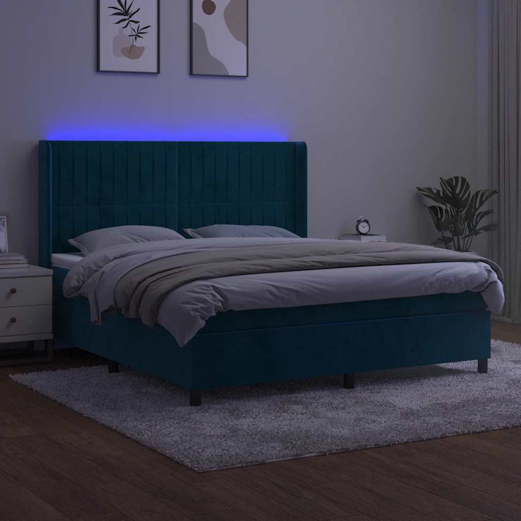Sommier à lattes de lit matelas et LED Bleu foncé 160x200 cm