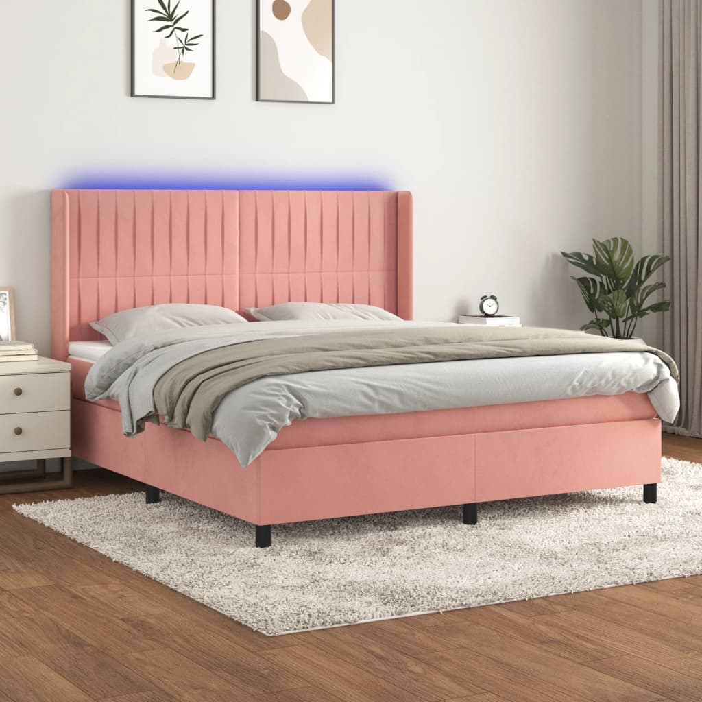 Sommier à lattes de lit matelas et LED Rose 160x200 cm Velours - XIOS