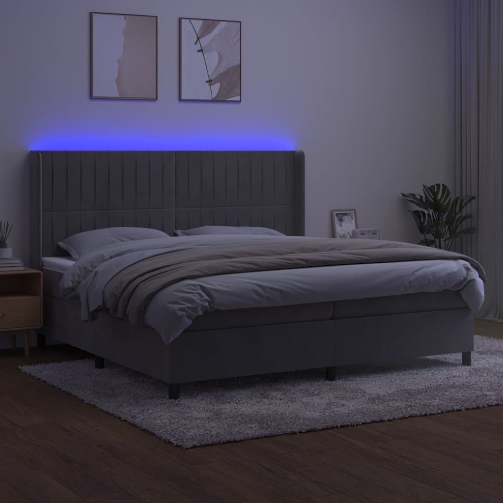 Sommier à lattes de lit matelas et LED Gris clair 200x200 cm - XIOS