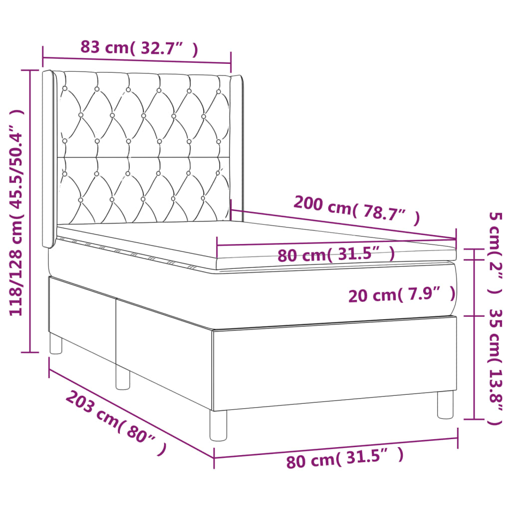 Sommier à lattes de lit matelas LED Gris clair 80x200cm Velours - XIOS