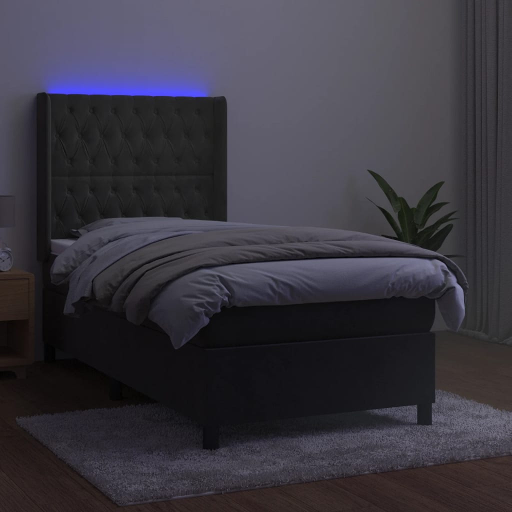 Sommier à lattes de lit matelas LED Gris foncé 80x200cm Velours - XIOS