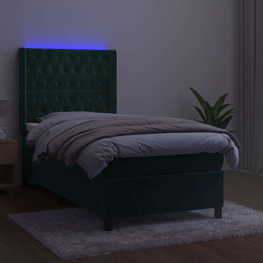 Sommier à lattes de lit matelas LED Vert foncé 90x190cm Velours - XIOS