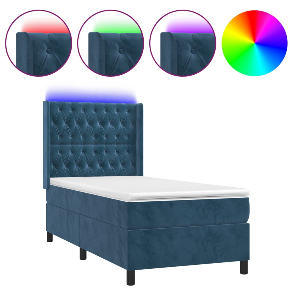Sommier à lattes de lit matelas LED Bleu foncé 90x190cm Velours - XIOS