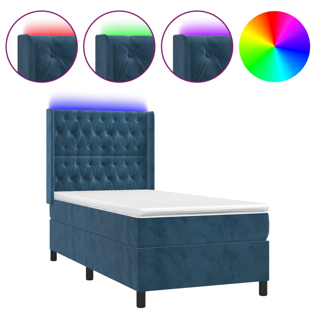 Sommier à lattes de lit matelas LED Bleu foncé 90x200cm Velours