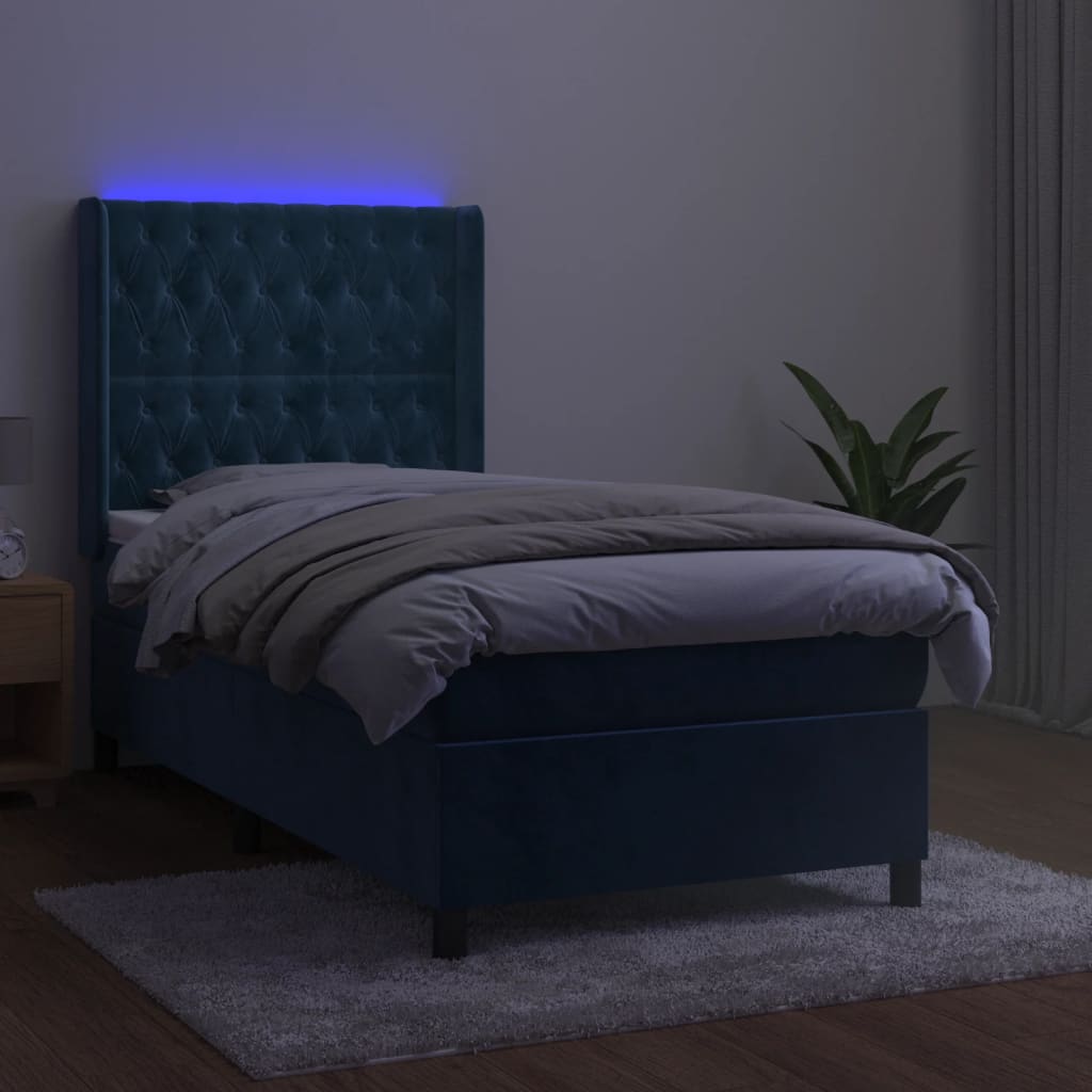 Sommier à lattes de lit matelas LED Bleu foncé 90x200cm Velours - XIOS