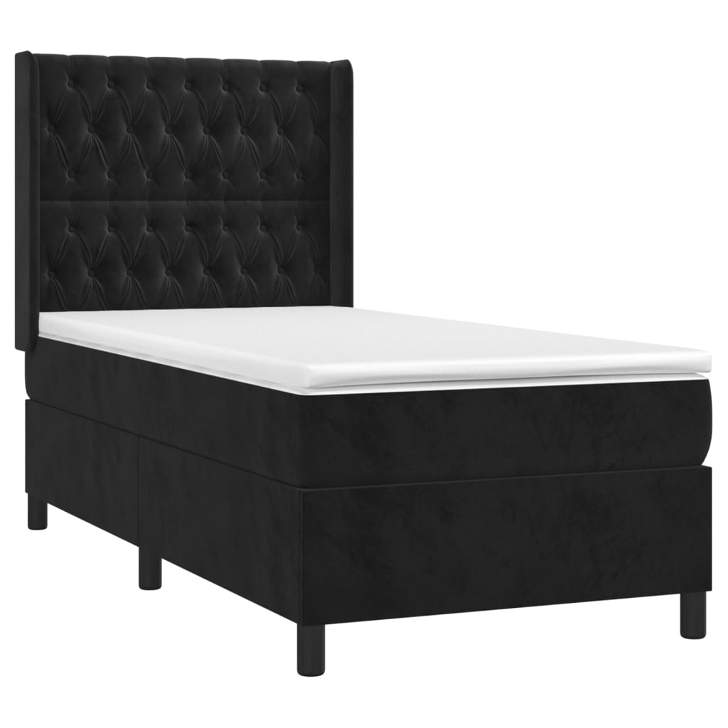 Sommier à lattes de lit matelas et LED Noir 100x200 cm Velours - XIOS