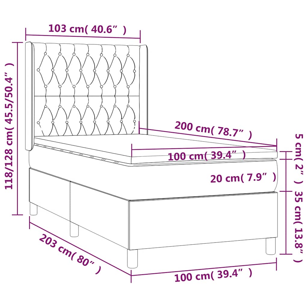 Sommier à lattes de lit matelas et LED Bleu foncé 100x200 cm - XIOS