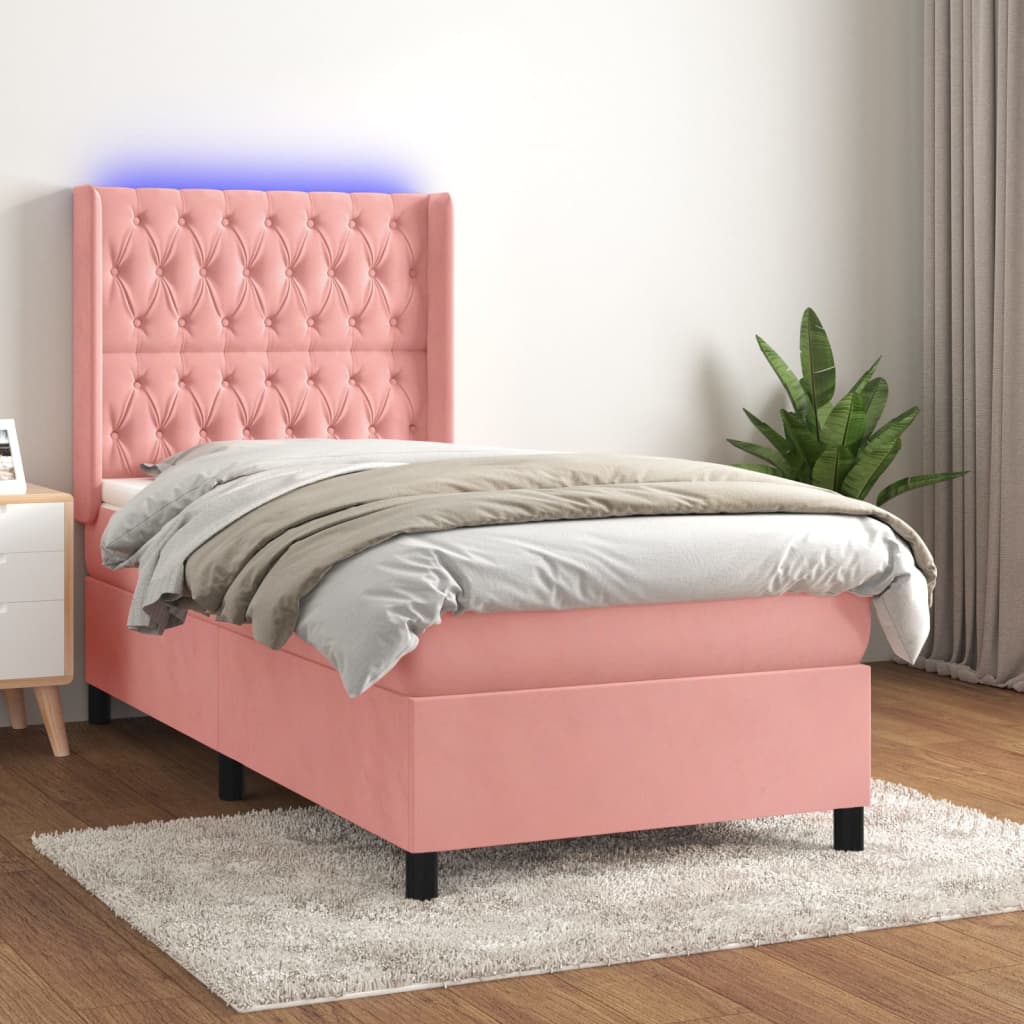 Sommier à lattes de lit matelas et LED Rose 100x200 cm Velours - XIOS