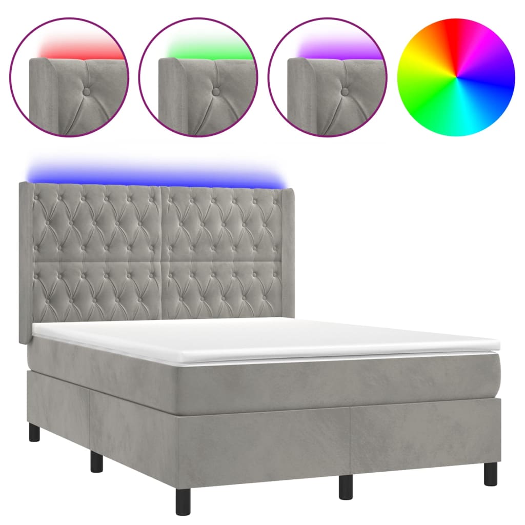 Sommier à lattes de lit matelas et LED Gris clair 140x190 cm - XIOS