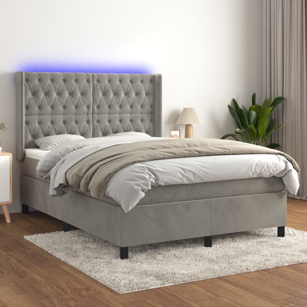 Sommier à lattes de lit matelas et LED Gris clair 140x190 cm - XIOS