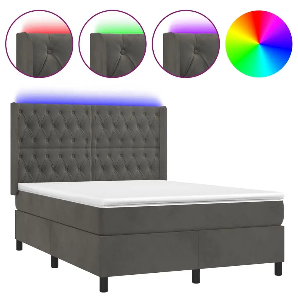 Sommier à lattes de lit matelas et LED Gris foncé 140x190 cm - XIOS