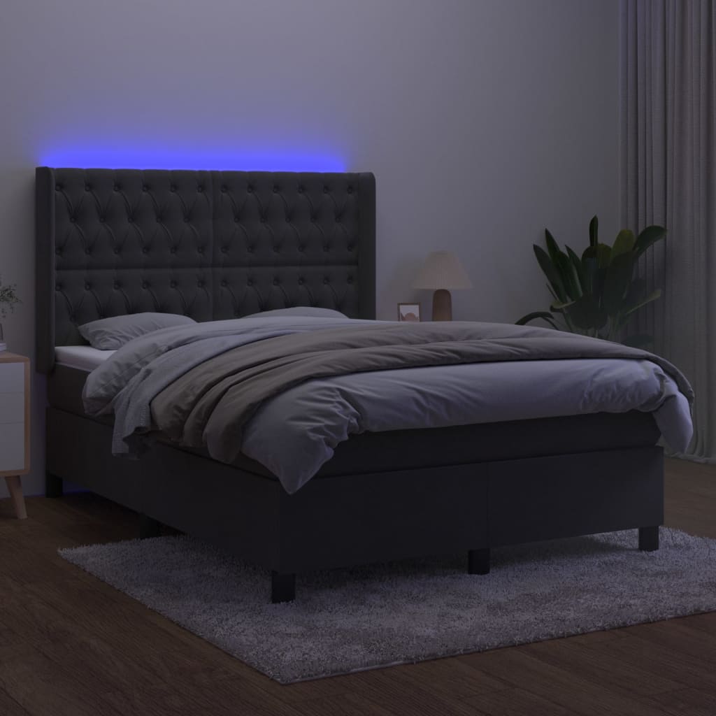 Sommier à lattes de lit matelas et LED Gris foncé 140x190 cm - XIOS