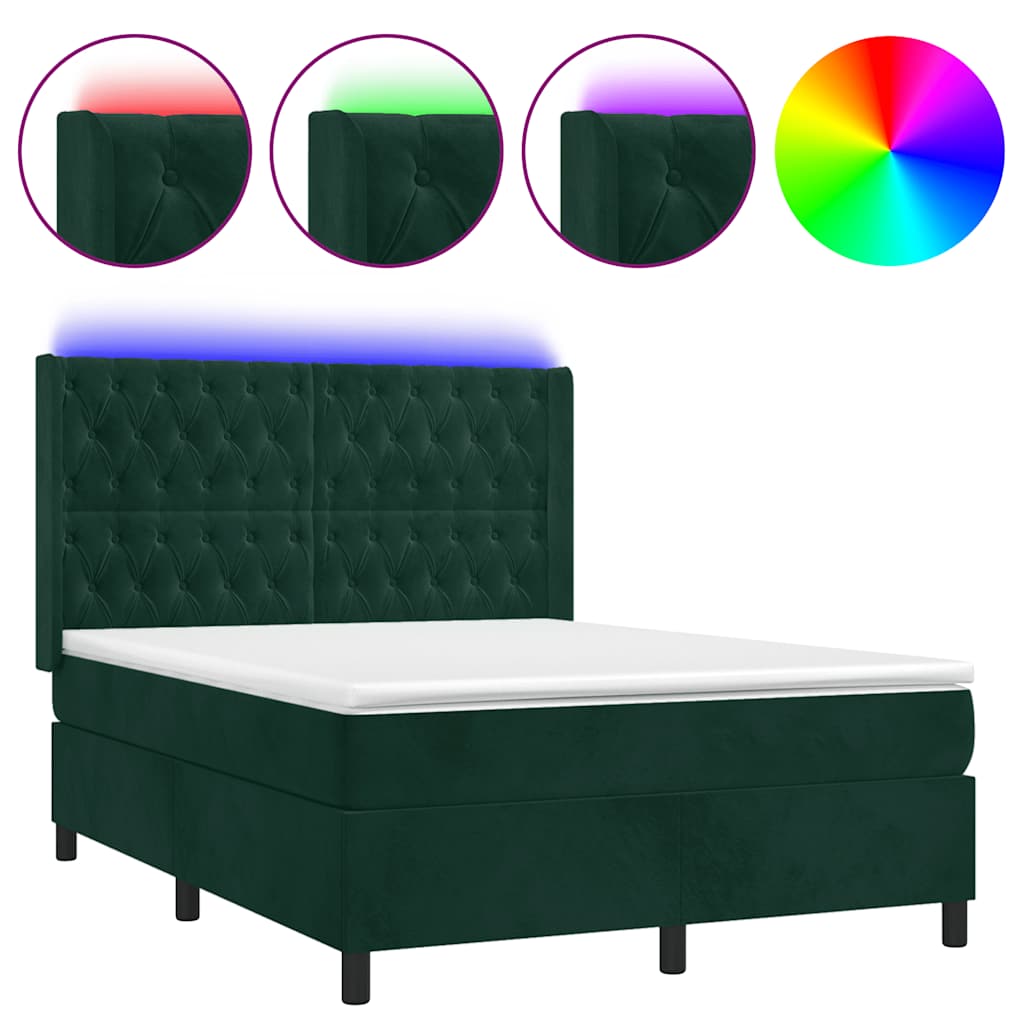 Sommier à lattes de lit matelas et LED Vert foncé 140x190 cm - XIOS