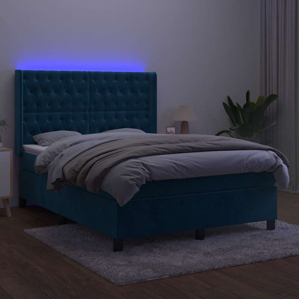 Sommier à lattes de lit matelas et LED Bleu foncé 140x200 cm