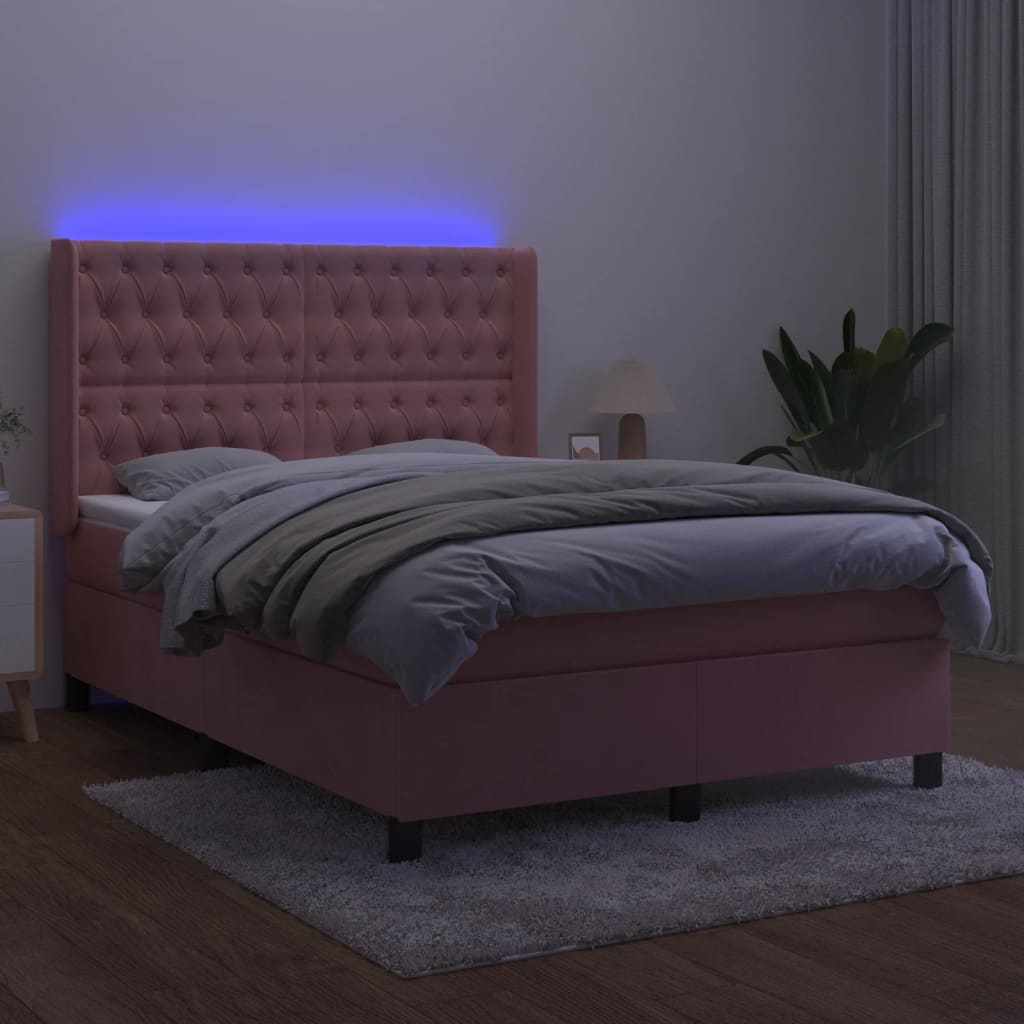 Sommier à lattes de lit matelas et LED Rose 140x200 cm Velours - XIOS