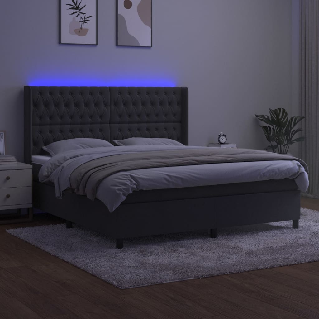 Sommier à lattes de lit matelas et LED Gris foncé 160x200 cm