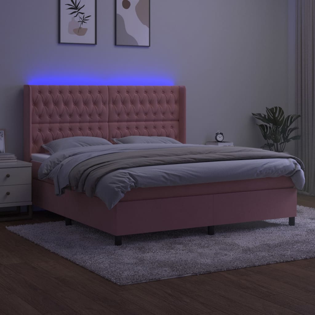 Sommier à lattes de lit matelas et LED Rose 160x200 cm Velours - XIOS