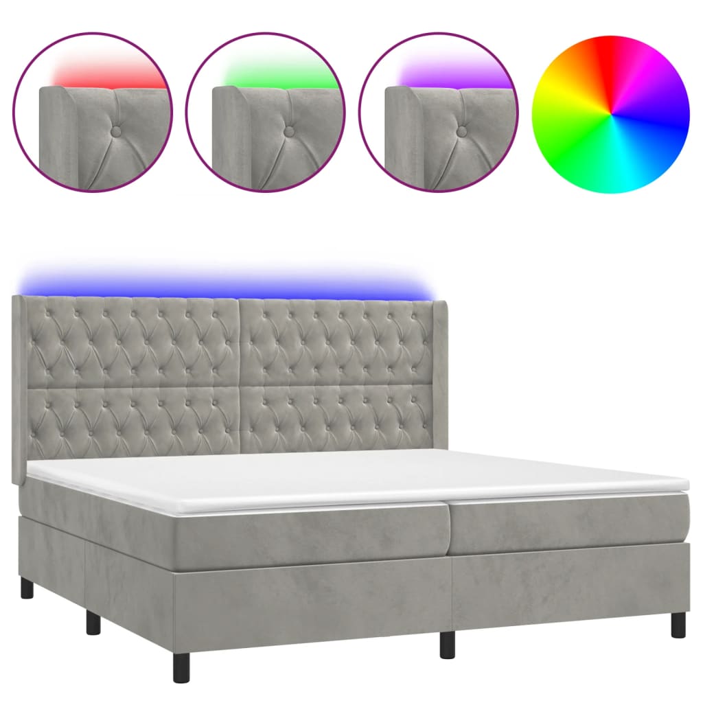 Sommier à lattes de lit matelas et LED Gris clair 200x200 cm - XIOS