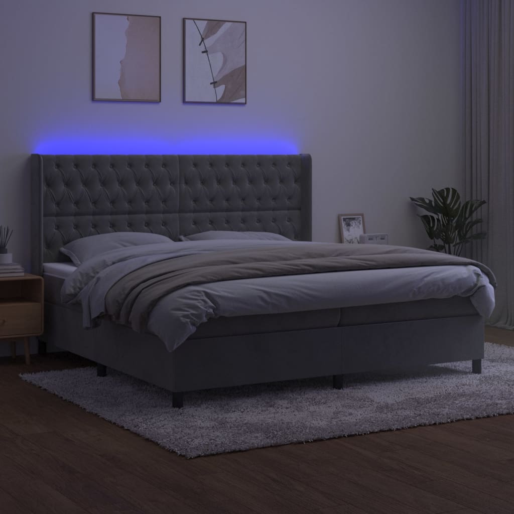 Sommier à lattes de lit matelas et LED Gris clair 200x200 cm - XIOS