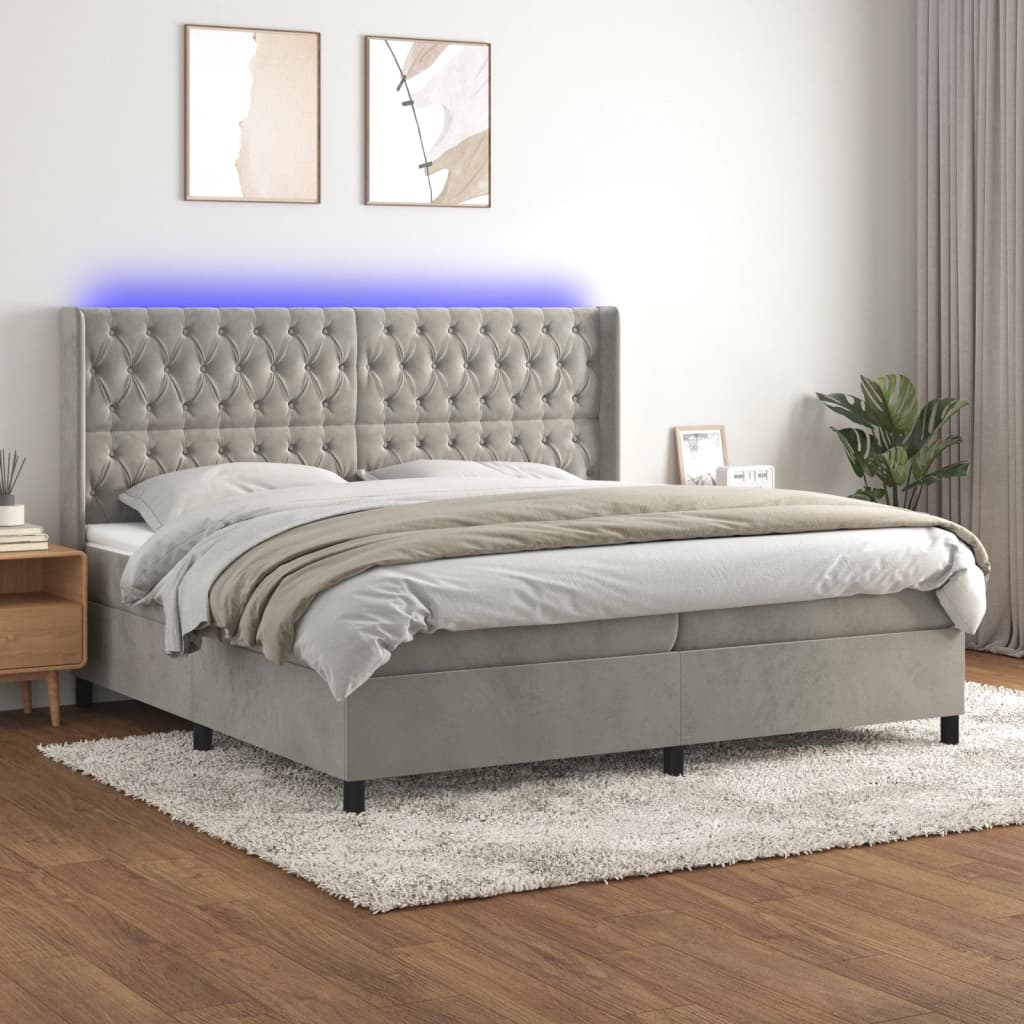 Sommier à lattes de lit matelas et LED Gris clair 200x200 cm - XIOS