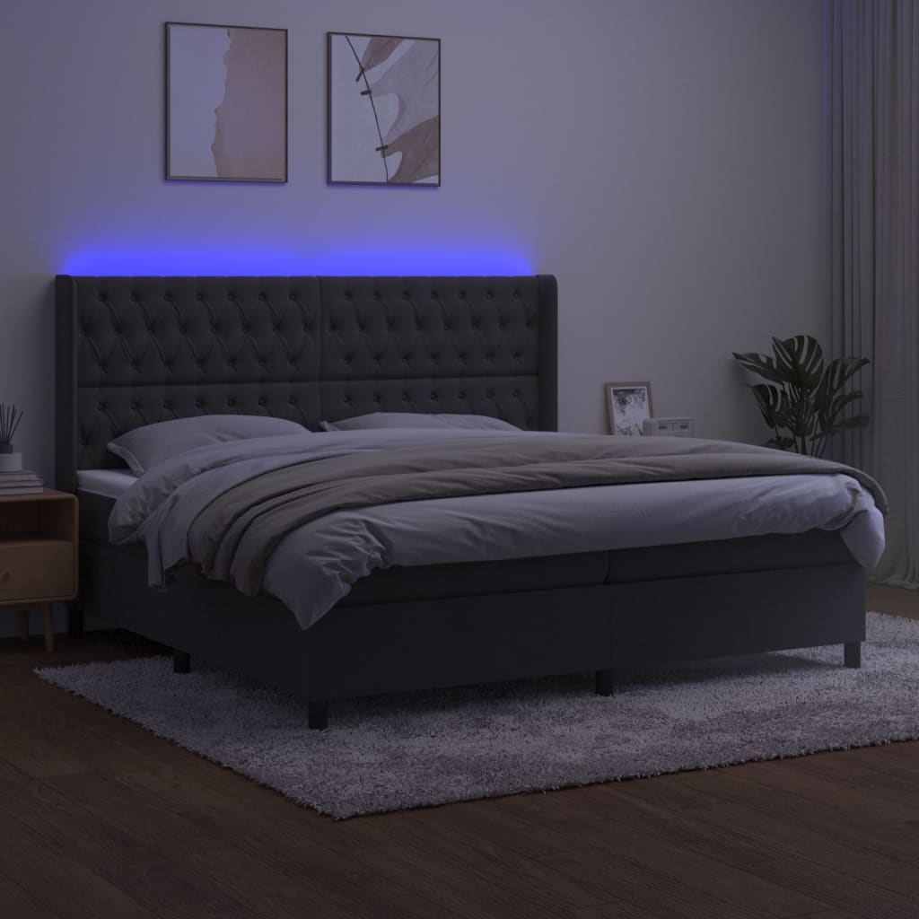 Sommier à lattes de lit matelas et LED Gris foncé 200x200 cm - XIOS