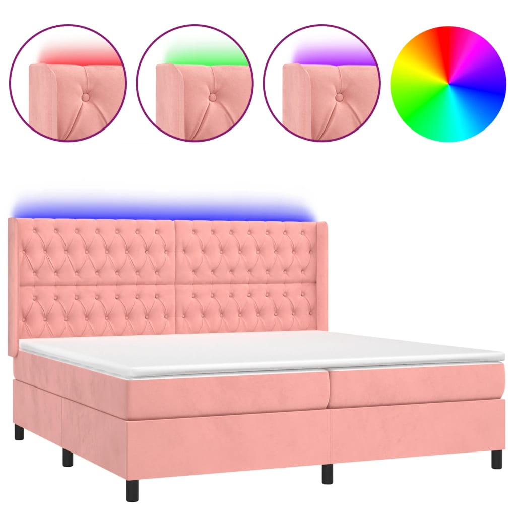 Sommier à lattes de lit matelas et LED Rose 200x200 cm Velours - XIOS