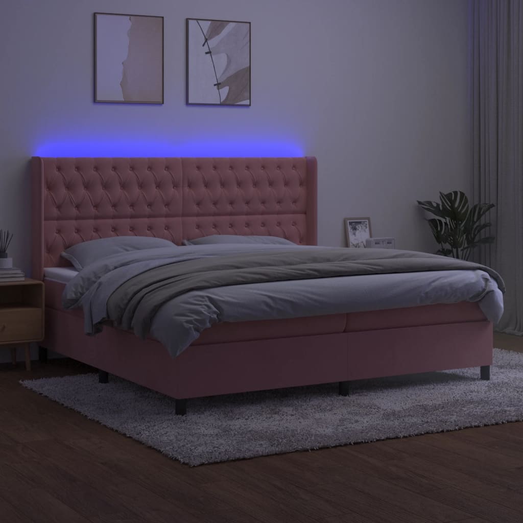 Sommier à lattes de lit matelas et LED Rose 200x200 cm Velours - XIOS
