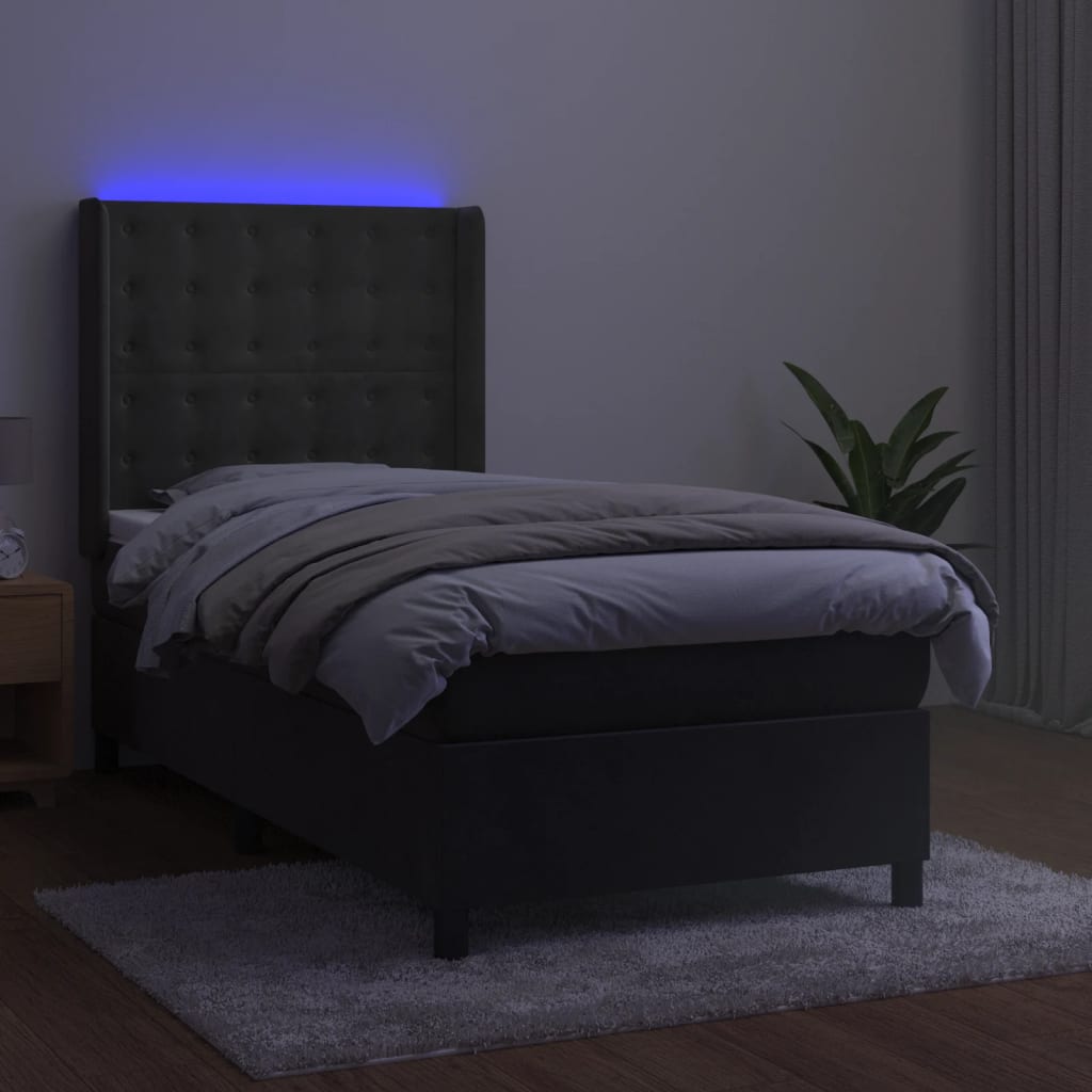 Sommier à lattes de lit matelas LED Gris foncé 90x190cm Velours