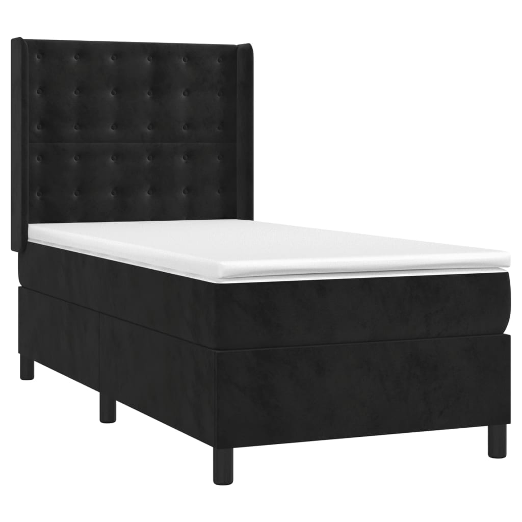 Sommier à lattes de lit matelas et LED Noir 90x200 cm Velours - XIOS