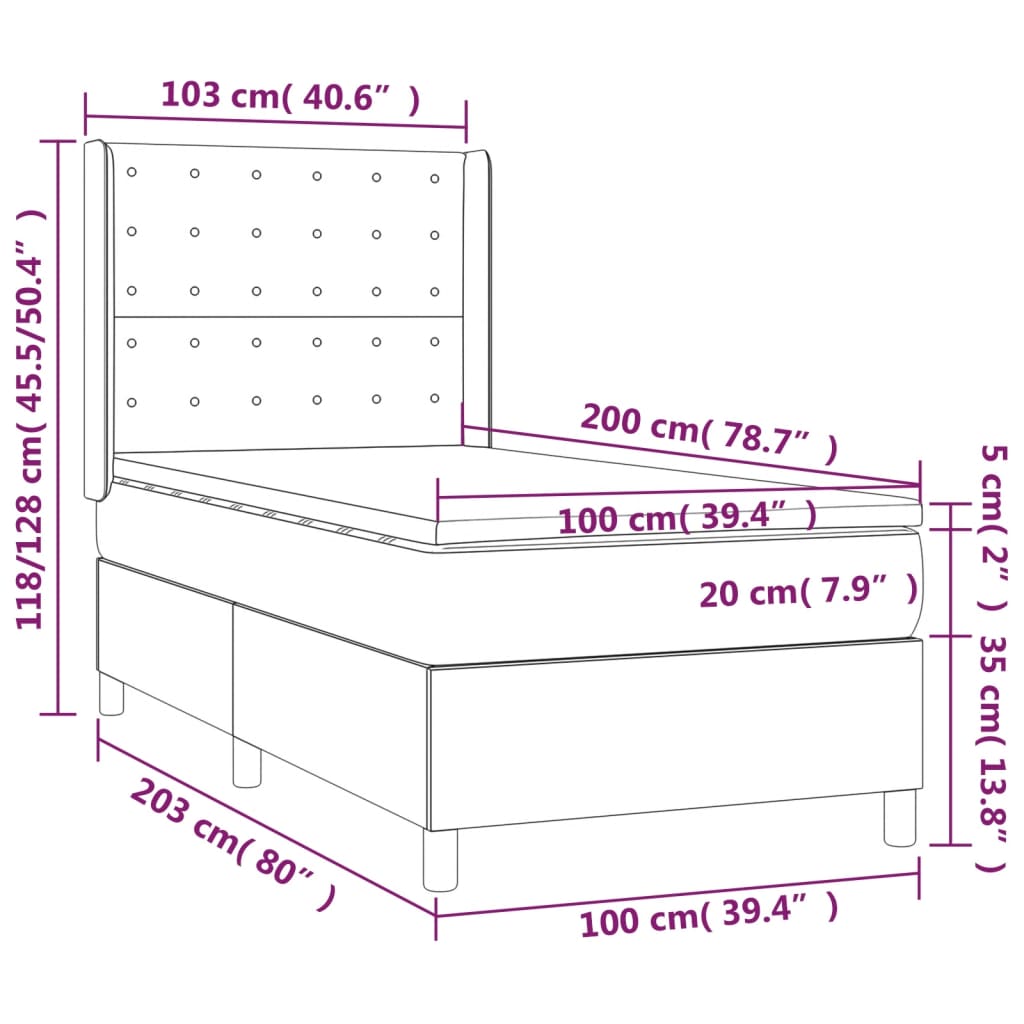 Sommier à lattes de lit matelas et LED Noir 100x200 cm Velours - XIOS