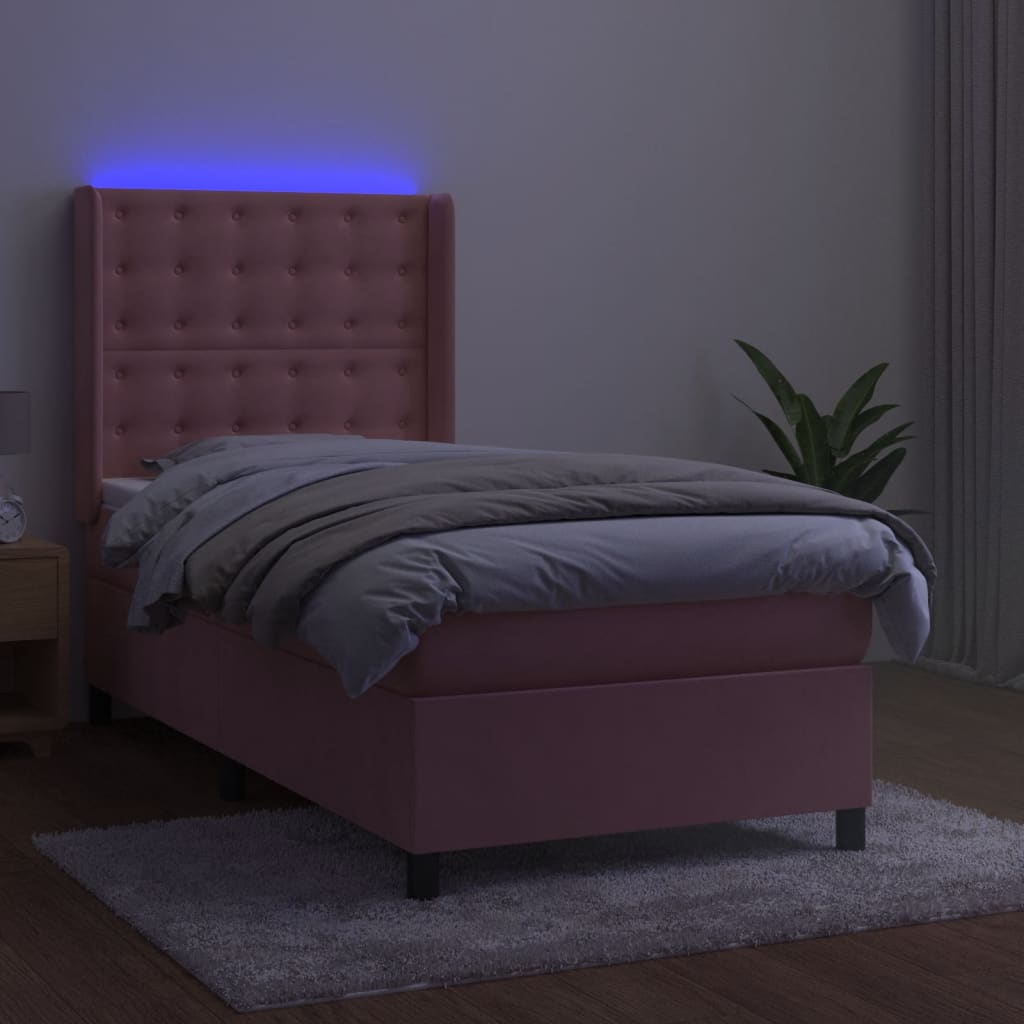 Sommier à lattes de lit matelas et LED Rose 100x200 cm Velours - XIOS
