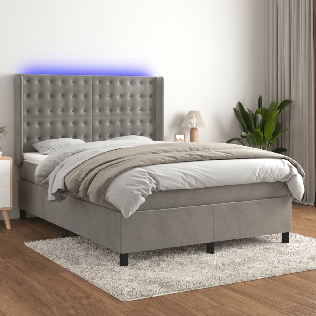 Sommier à lattes de lit matelas et LED Gris clair 140x190 cm - XIOS