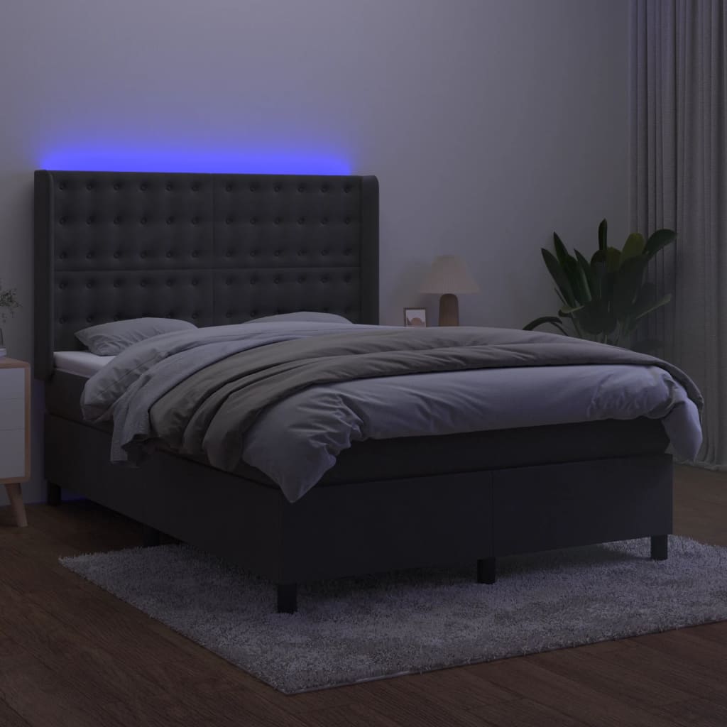Sommier à lattes de lit matelas et LED Gris foncé 140x190 cm - XIOS
