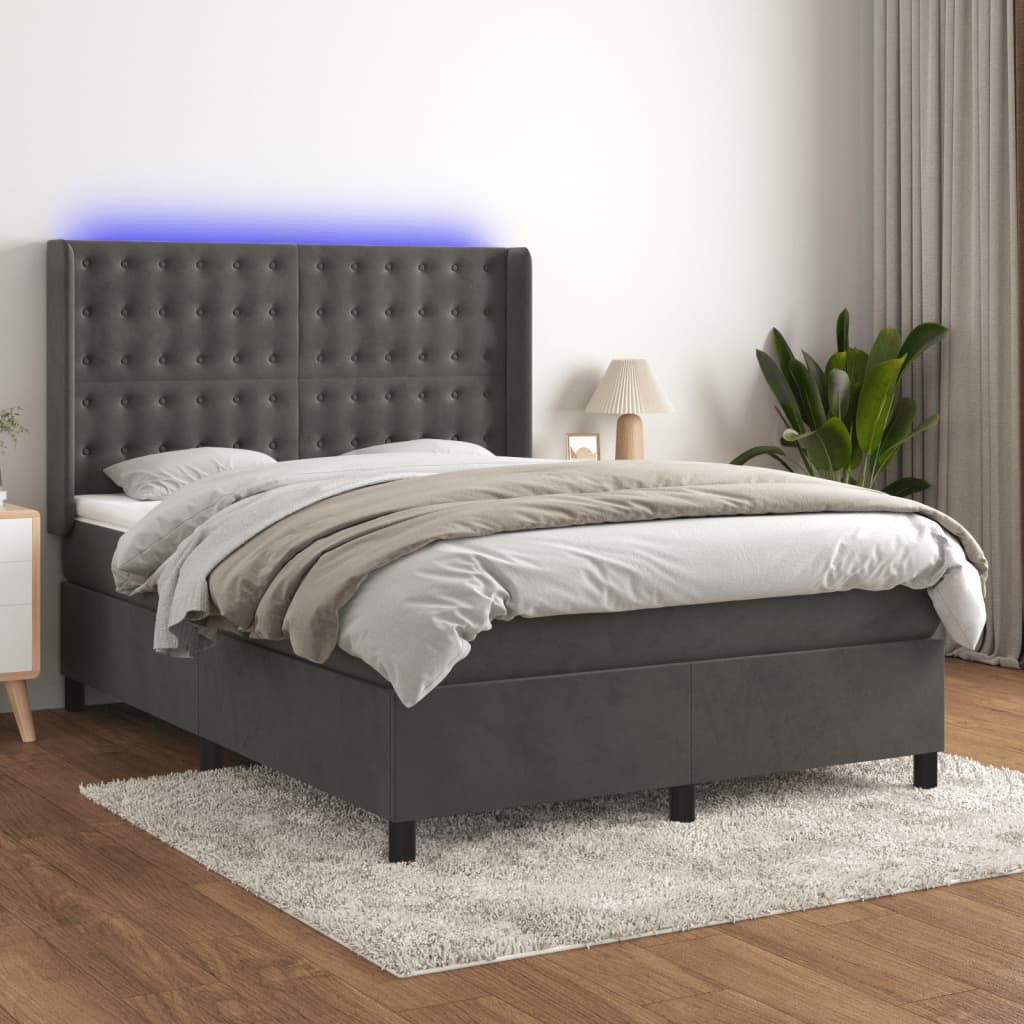 Sommier à lattes de lit matelas et LED Gris foncé 140x190 cm - XIOS