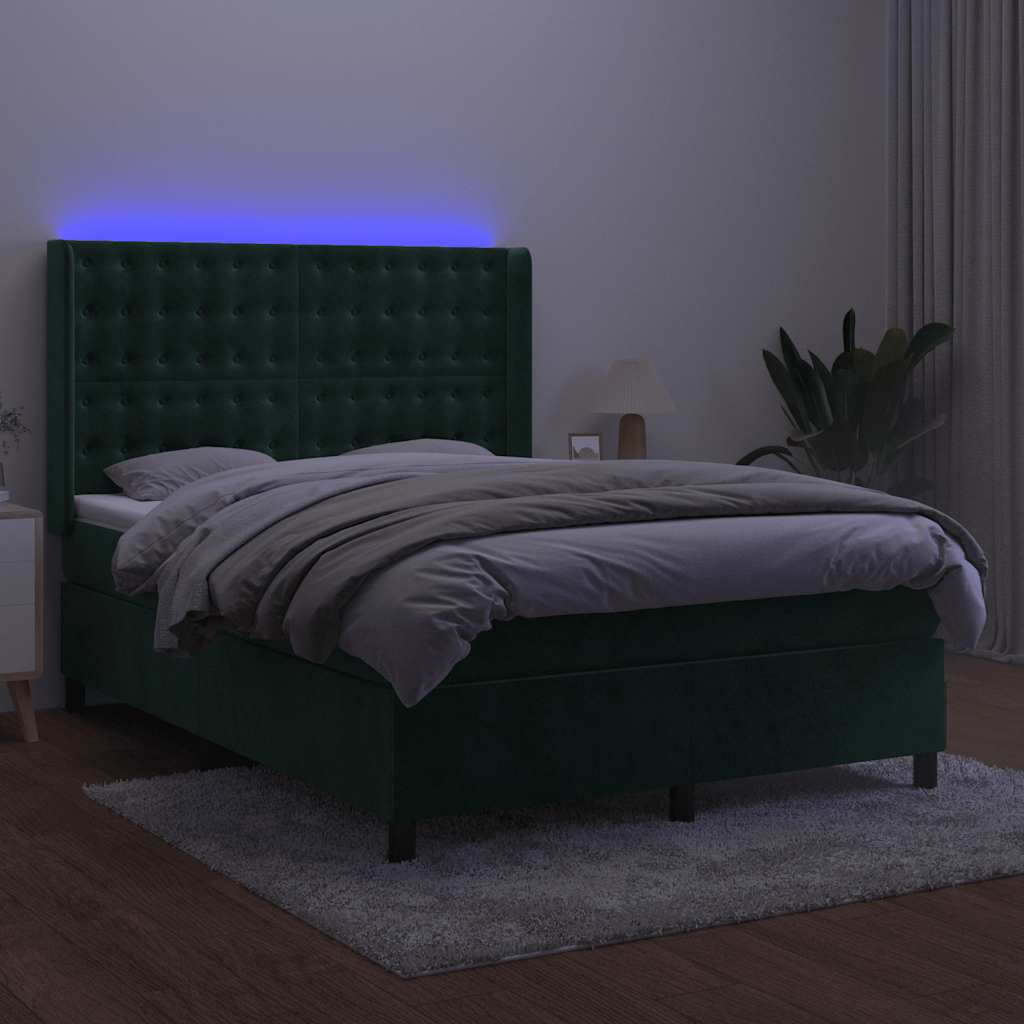 Sommier à lattes de lit matelas et LED Vert foncé 140x190 cm - XIOS