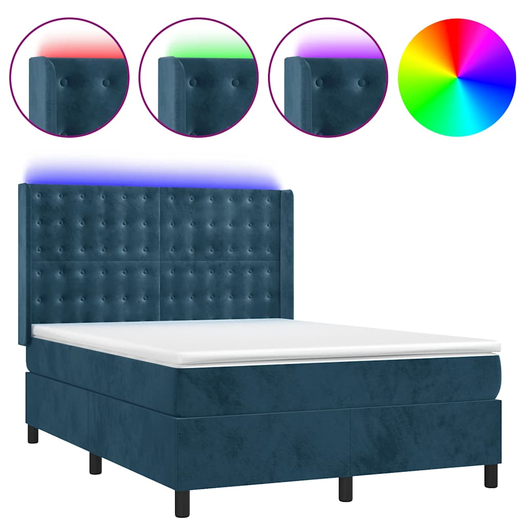 Sommier à lattes de lit matelas et LED Bleu foncé 140x190 cm - XIOS