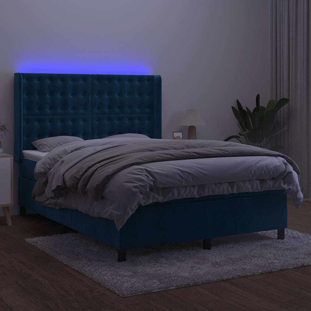 Sommier à lattes de lit matelas et LED Bleu foncé 140x190 cm - XIOS