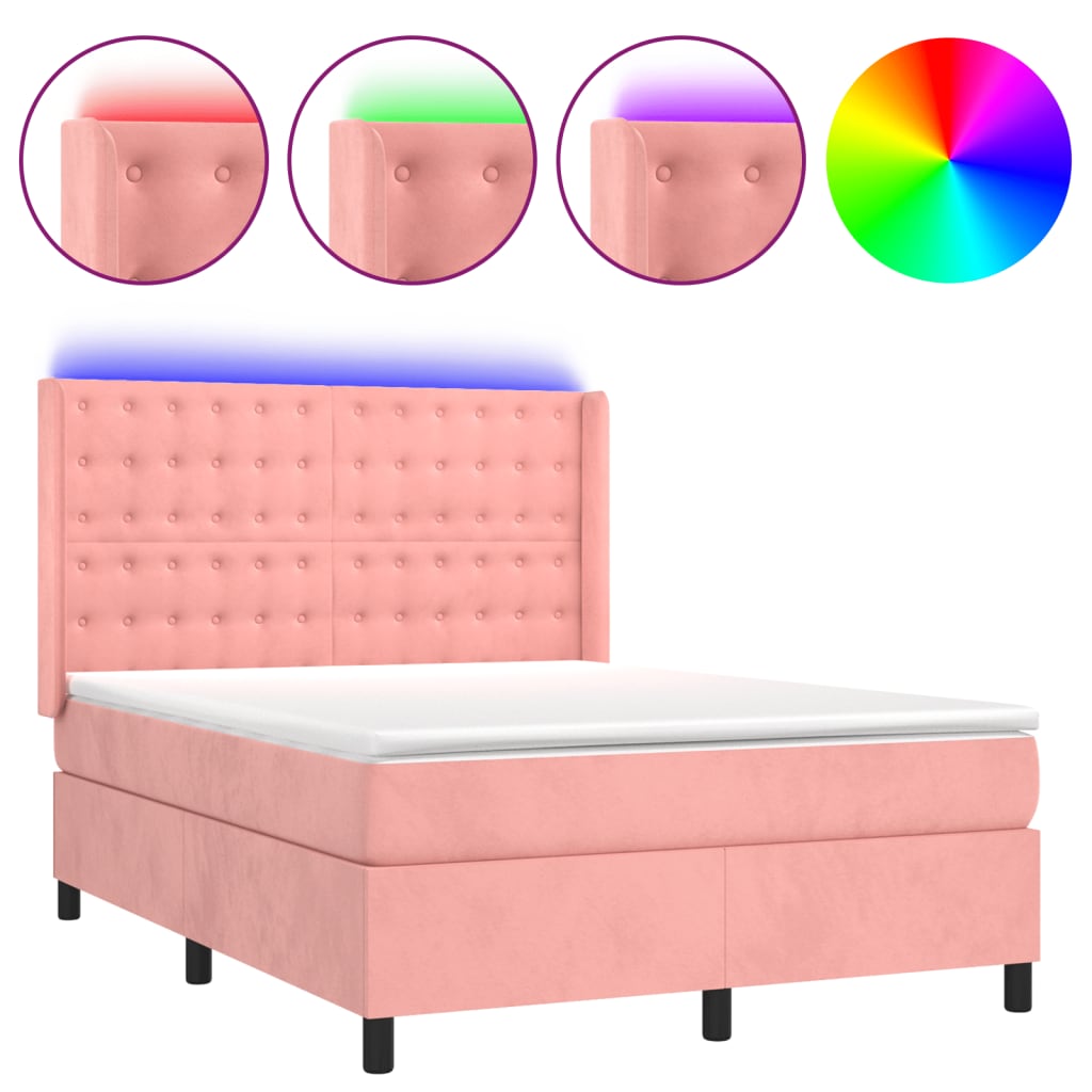Sommier à lattes de lit matelas et LED Rose 140x190 cm Velours - XIOS