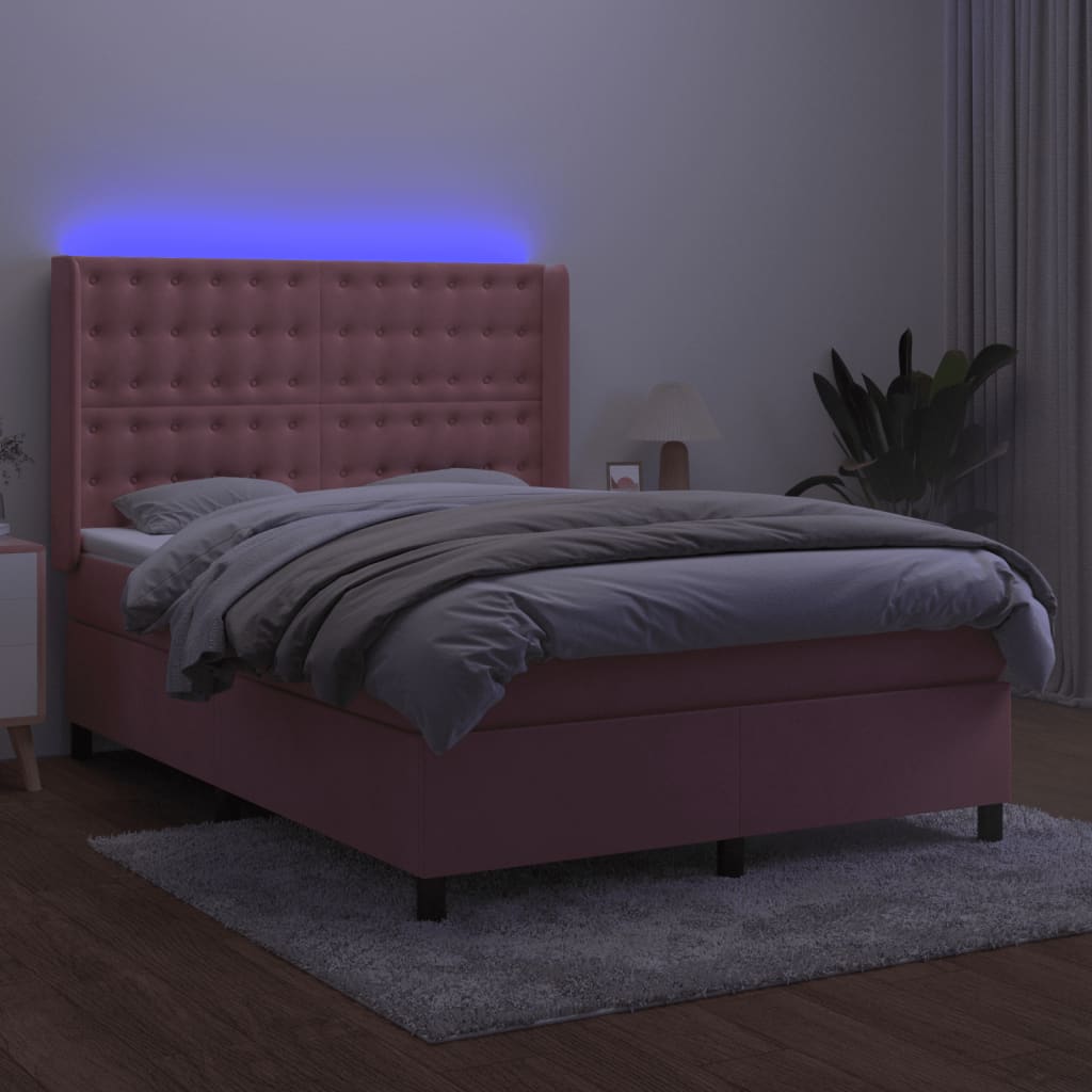 Sommier à lattes de lit matelas et LED Rose 140x190 cm Velours - XIOS
