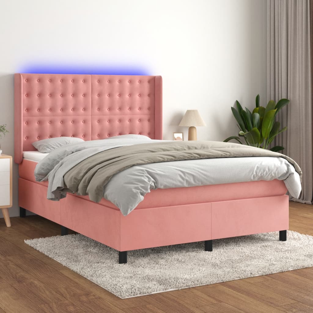 Sommier à lattes de lit matelas et LED Rose 140x190 cm Velours - XIOS
