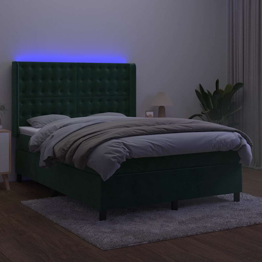 Sommier à lattes de lit matelas et LED Vert foncé 140x200 cm - XIOS