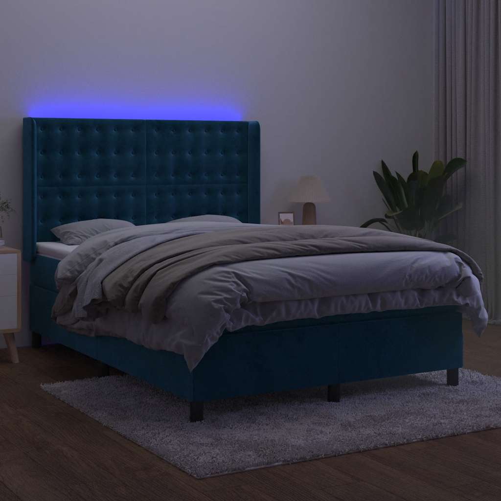 Sommier à lattes de lit matelas et LED Bleu foncé 140x200 cm