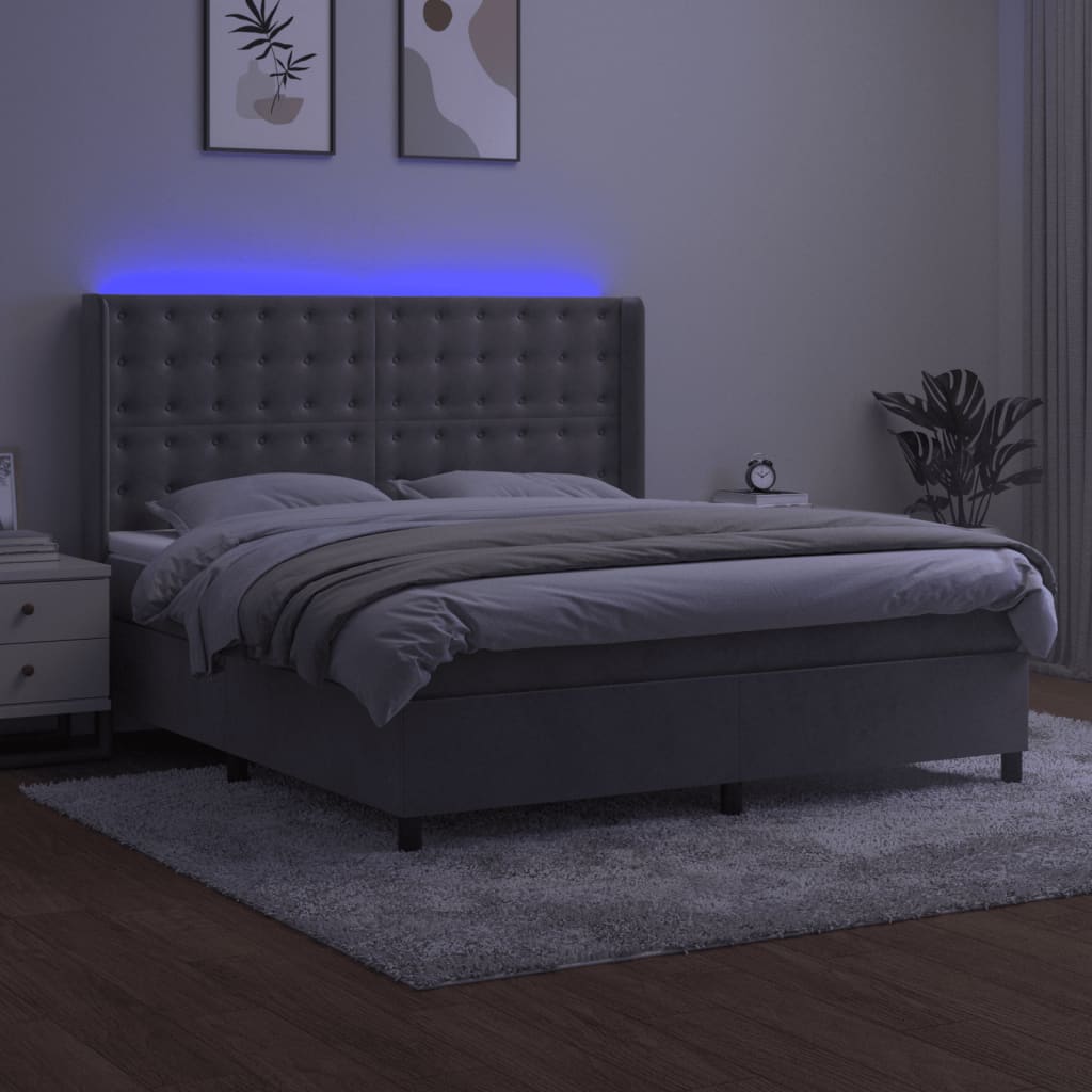 Sommier à lattes de lit matelas et LED Gris clair 160x200 cm - XIOS