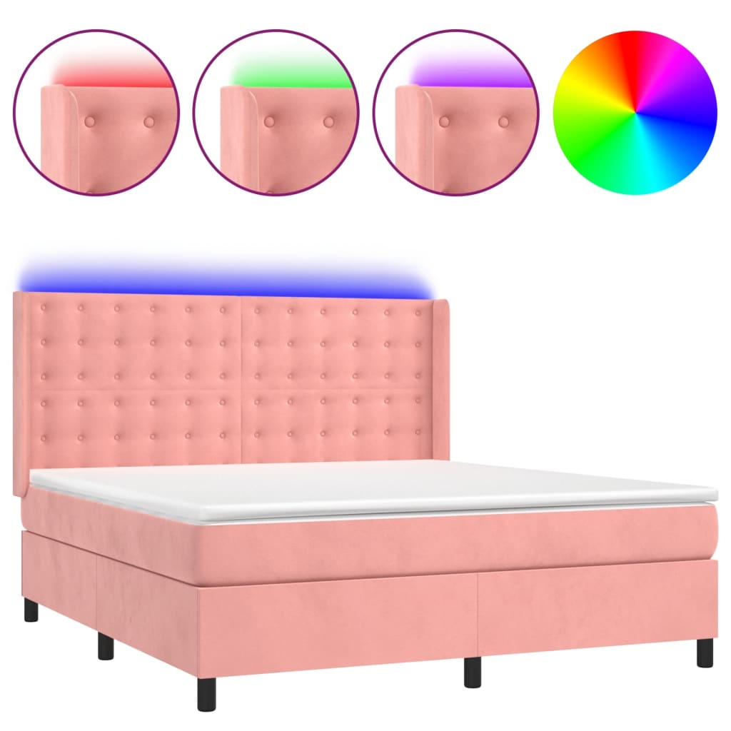 Sommier à lattes de lit matelas et LED Rose 160x200 cm Velours - XIOS