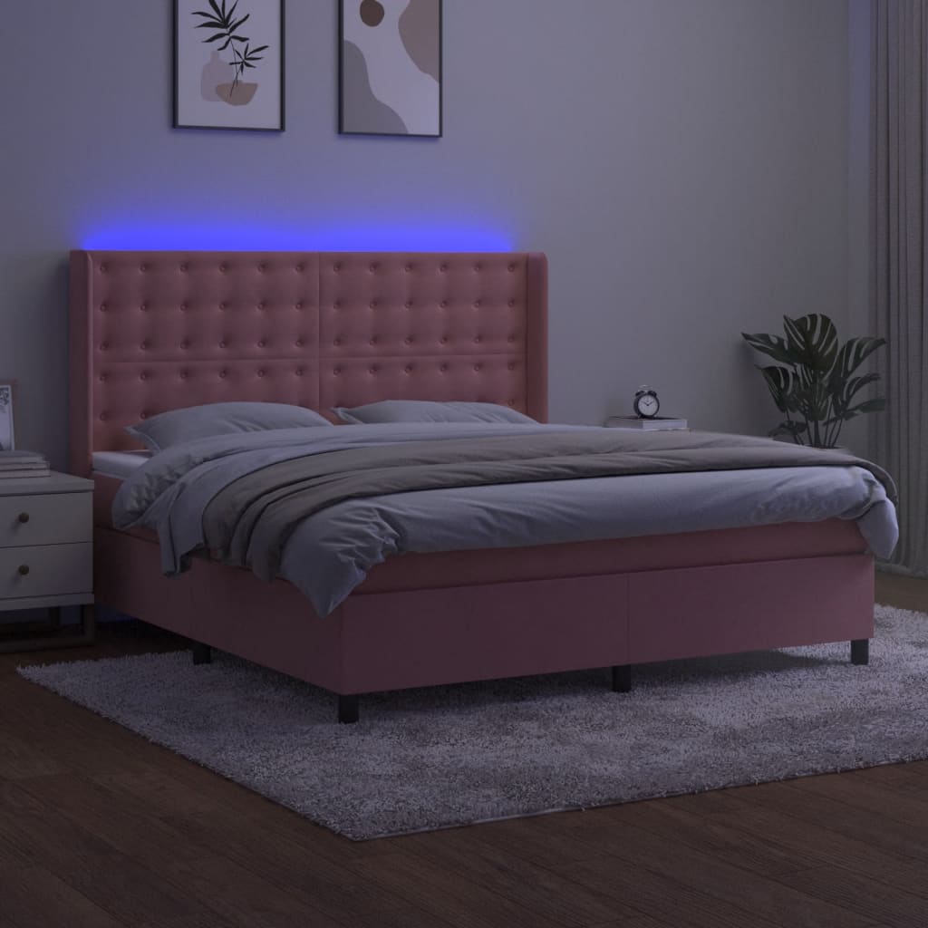Sommier à lattes de lit matelas et LED Rose 160x200 cm Velours - XIOS